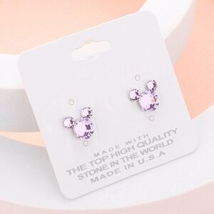 Purple Lavender Mouse Rhinestone Crystal Stud Earrings Statement Jewelry